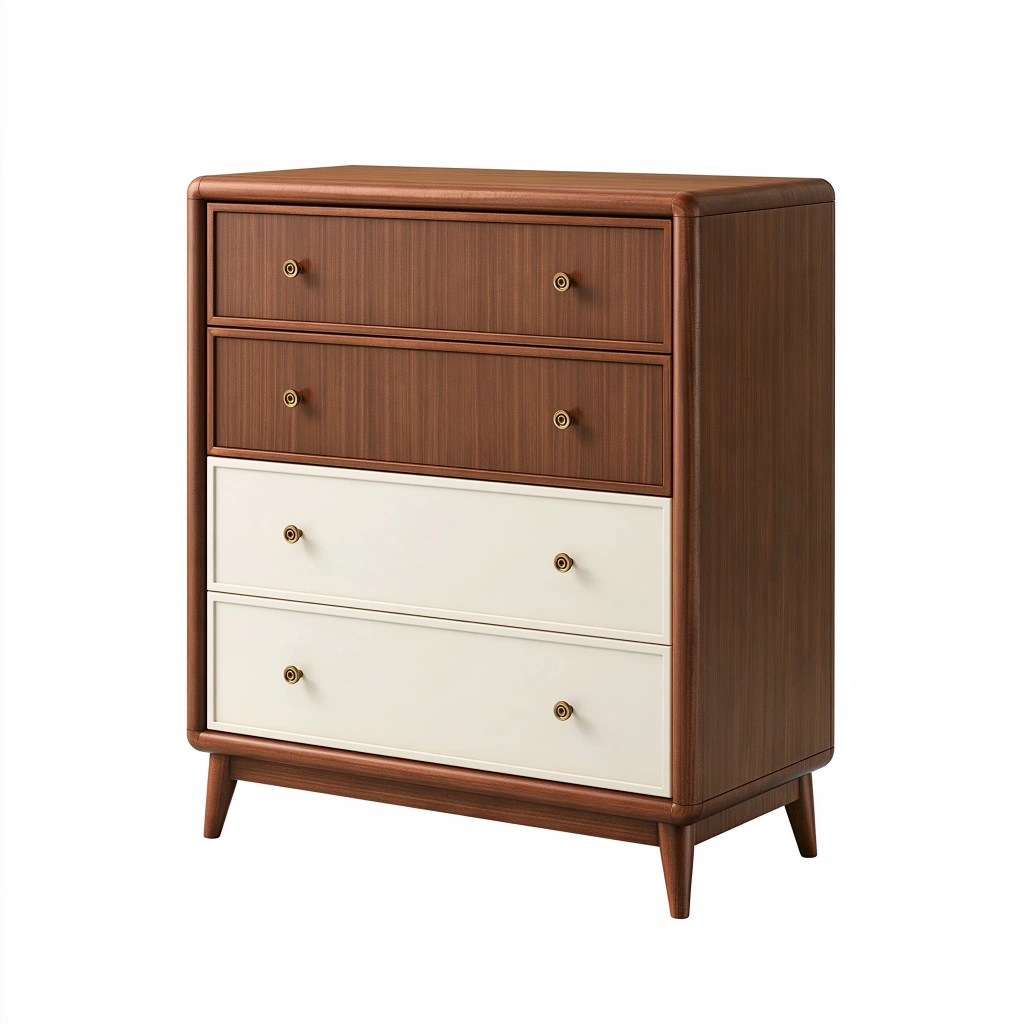 Komoda 90 x 45 x 105 cm z drewna w kolorze brązowym i kremowym - cztery szuflady w stylu retro