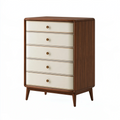 Komoda 80 x 45 x 120 cm z 5 szufladami drewniana orzechowa kremowa w stylu retro