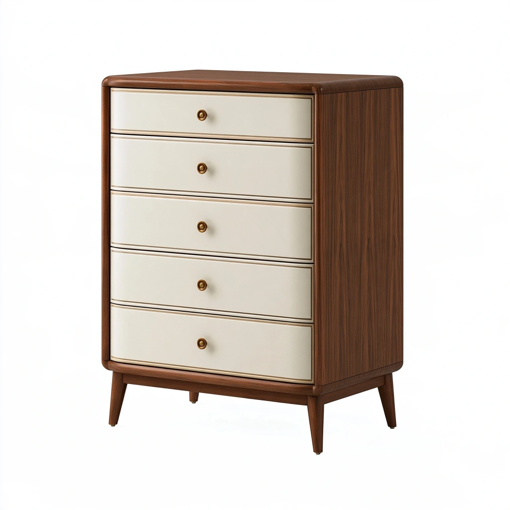 Komoda 80 x 45 x 120 cm z 5 szufladami drewniana orzechowa kremowa w stylu retro