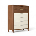 Komoda 90 x 45 x 130 cm z drewna brązowo-kremowa z 6 szufladami w stylu retro