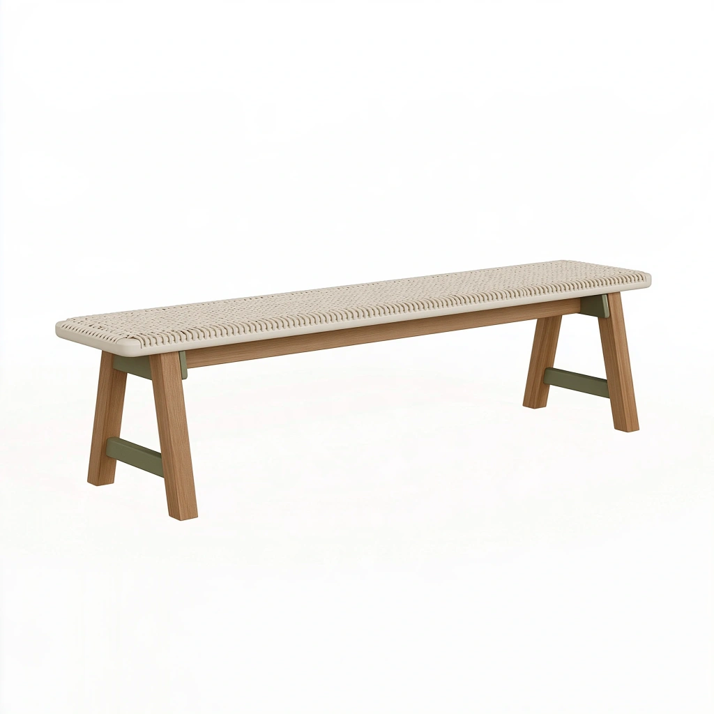 Ławka 120 x 35 x 45 cm z drewna i plecionki w kolorze naturalnym do przedpokoju