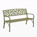 Ławka ogrodowa 127 x 61 x 85 cm metalowa zielona z oparciem w motyw liści